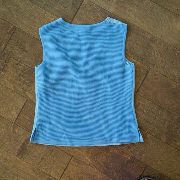 St. John Blue Wool Ribbed 1 button Jacket w perforated Leather with matching Top - Picture 4 of 11